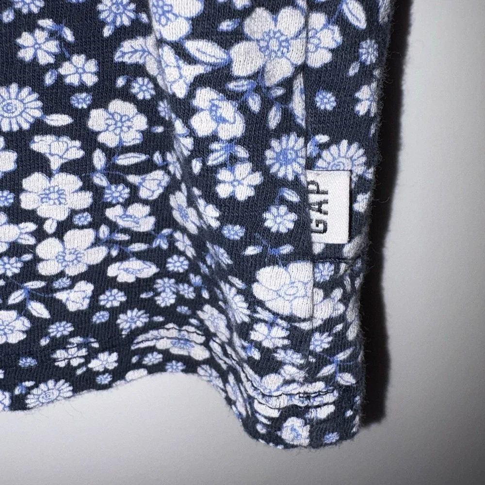 Gap Kids Girls Floral Shirt Long Sleeve Medium Blue W/ White Flowers‎ Kidcore